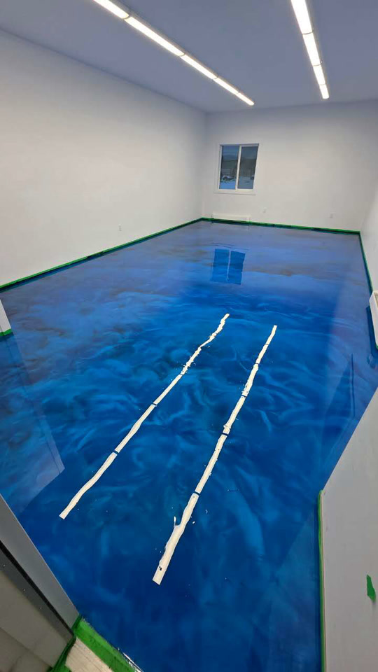After — blue metallic gym floor — Recreation centre · Burns Lake · Designer metallic