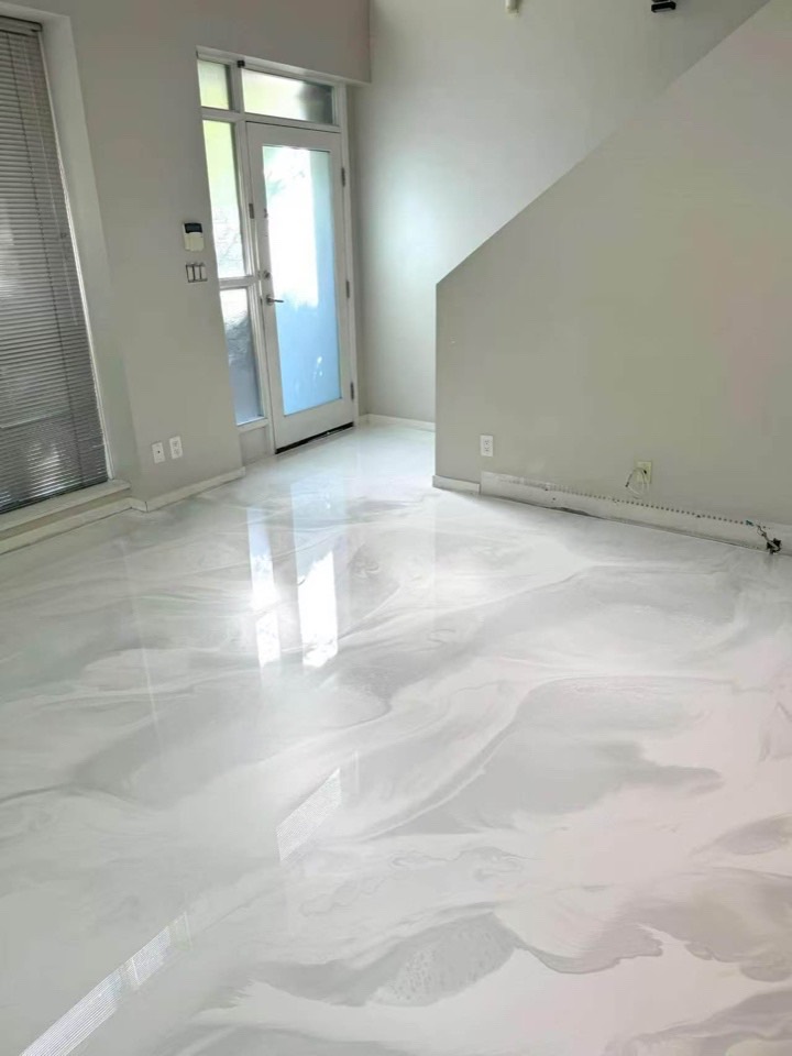 After — pearl metallic epoxy, seamless foyer — Residence foyer · BC · Designer metallic