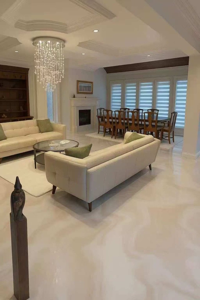 Pearl metallic epoxy floor in a living room