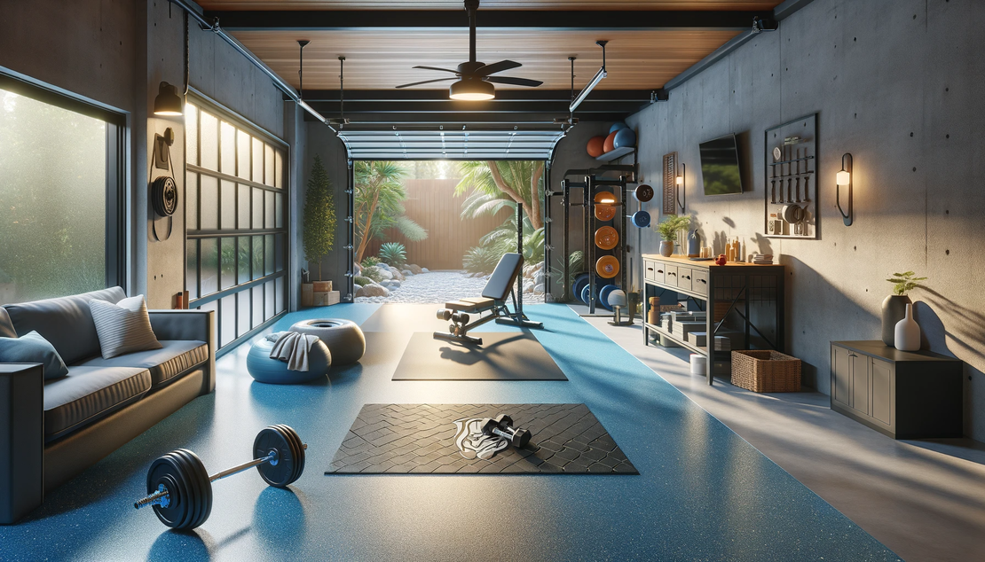 Wellness Retreat Garage Transformation Epoxy Floor Home Gym with Deluxe Coating Vancouver