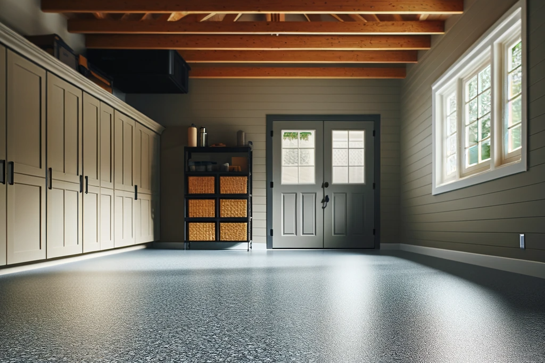 Residential Garage Flaky Epoxy Floor Upgrade Option with Deluxe Coating Vancouver